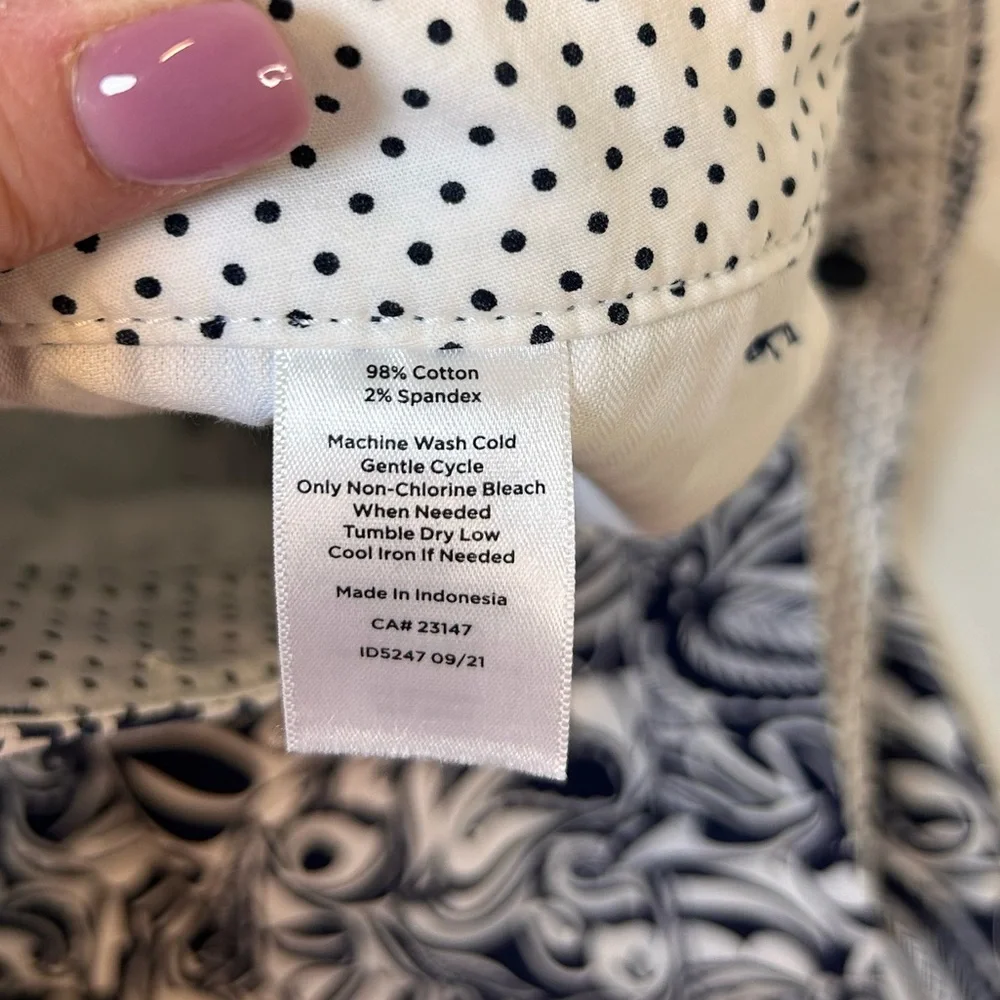 Talbots Perfect Crop Navy & White Paisley Print Stretch Pants Women’s 14 Petite - Picture 10 of 11